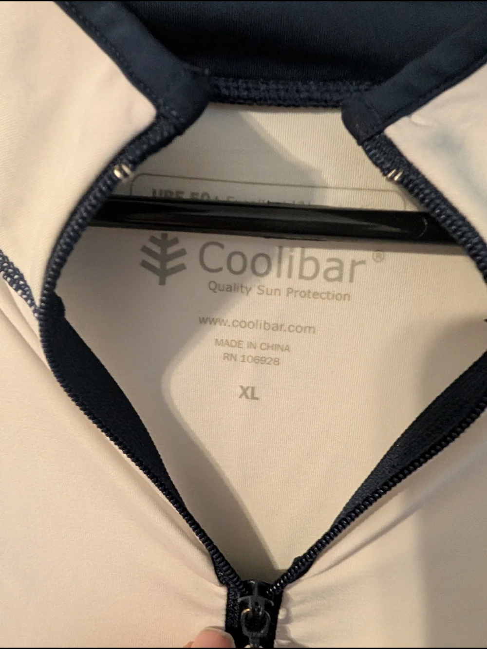 Coolibar White and Navy Short-Sleeve Men's Rash Guard